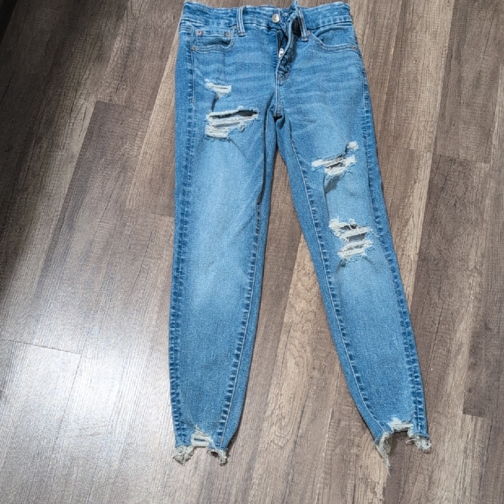 High Rise Distressed Blue Women's Jeans
